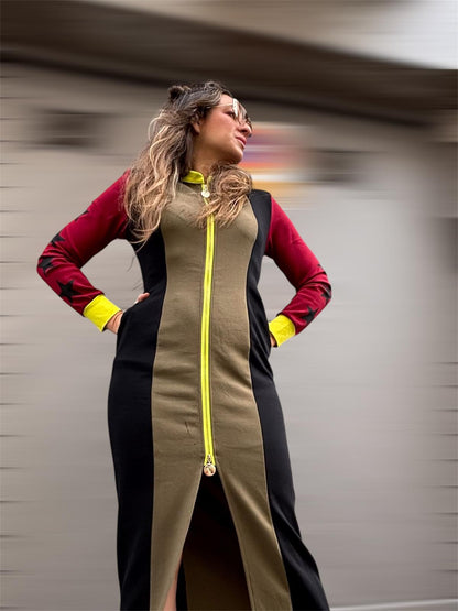 Vestido INDOMABLE verde cacería / burdeos