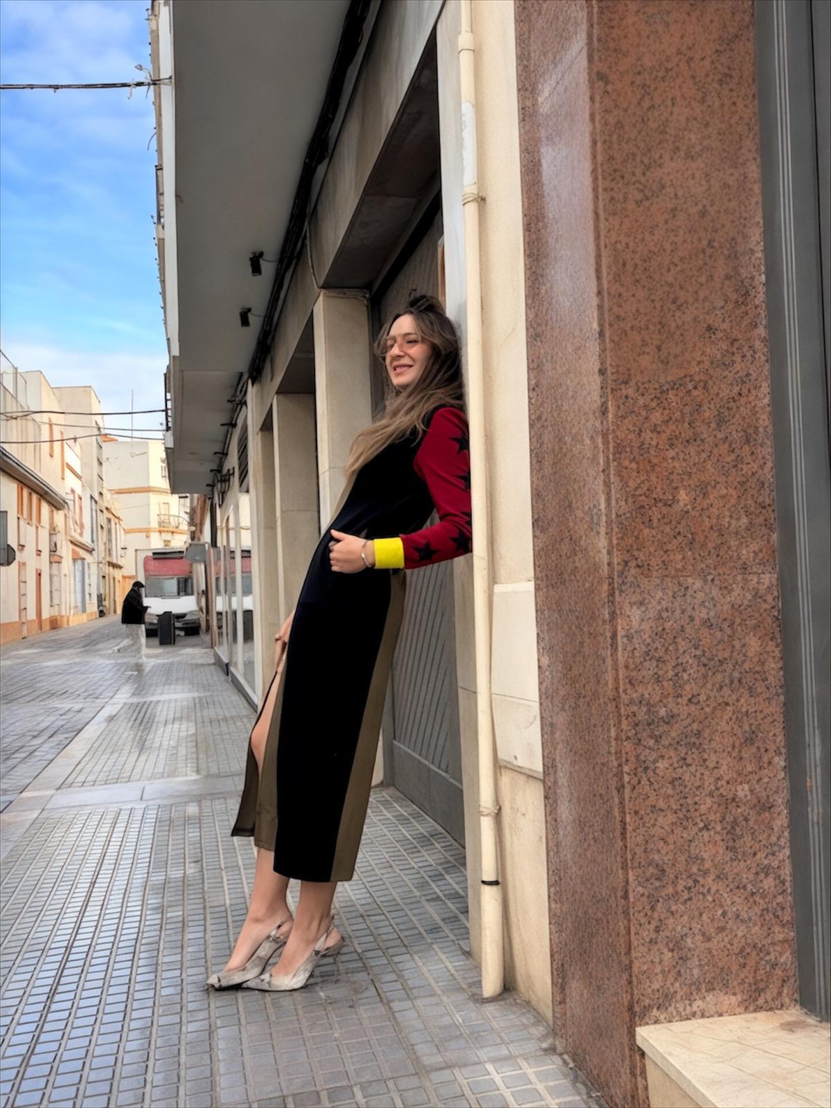 Vestido INDOMABLE verde cacería / burdeos