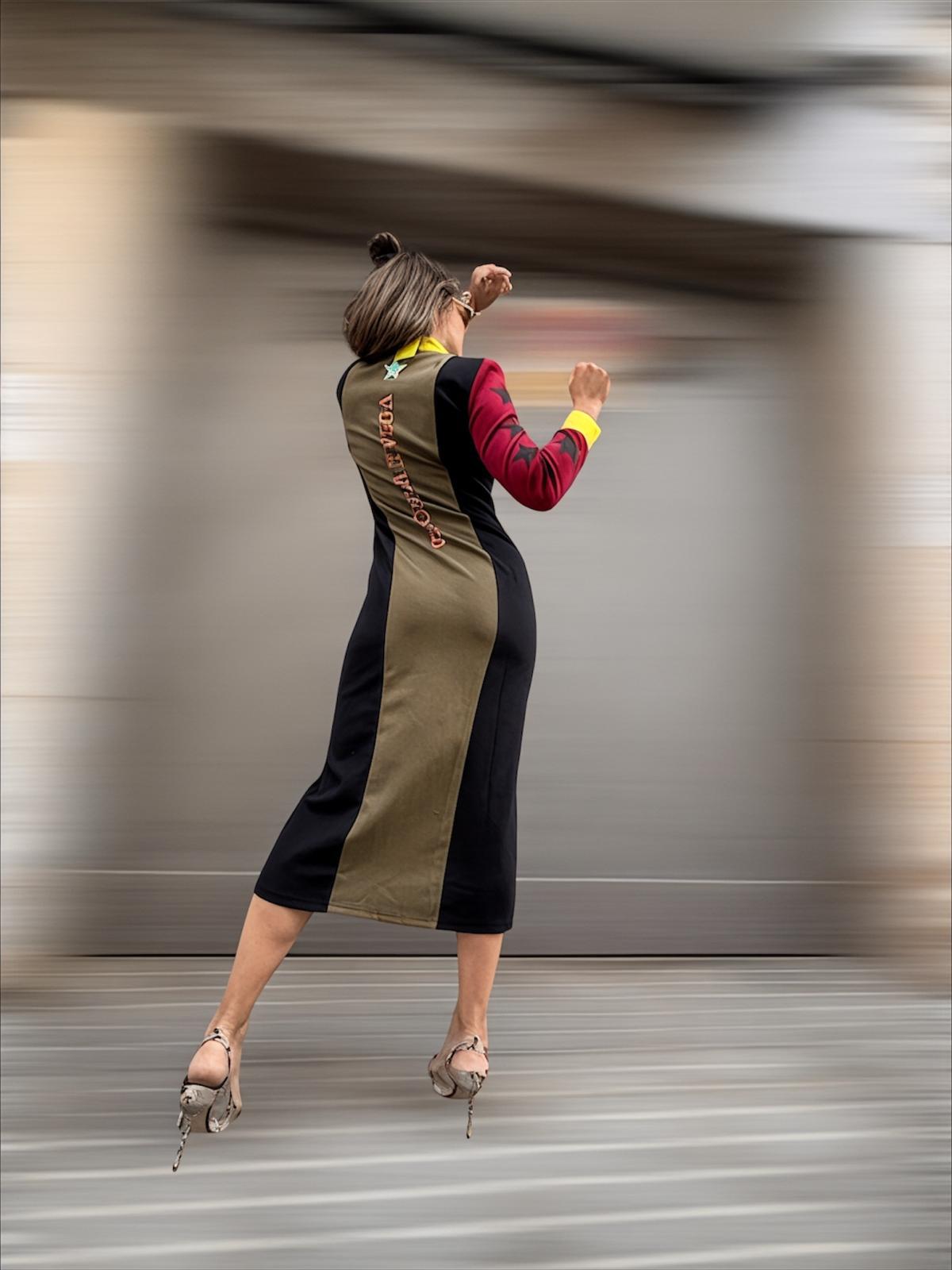 Vestido INDOMABLE verde cacería / burdeos