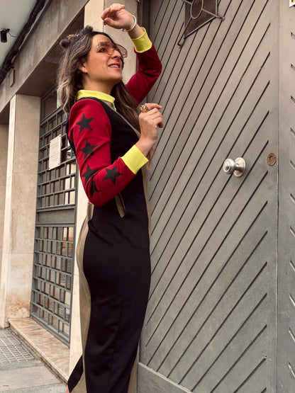 Vestido INDOMABLE verde cacería / burdeos