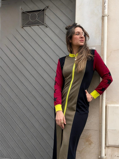 Vestido INDOMABLE verde cacería / burdeos