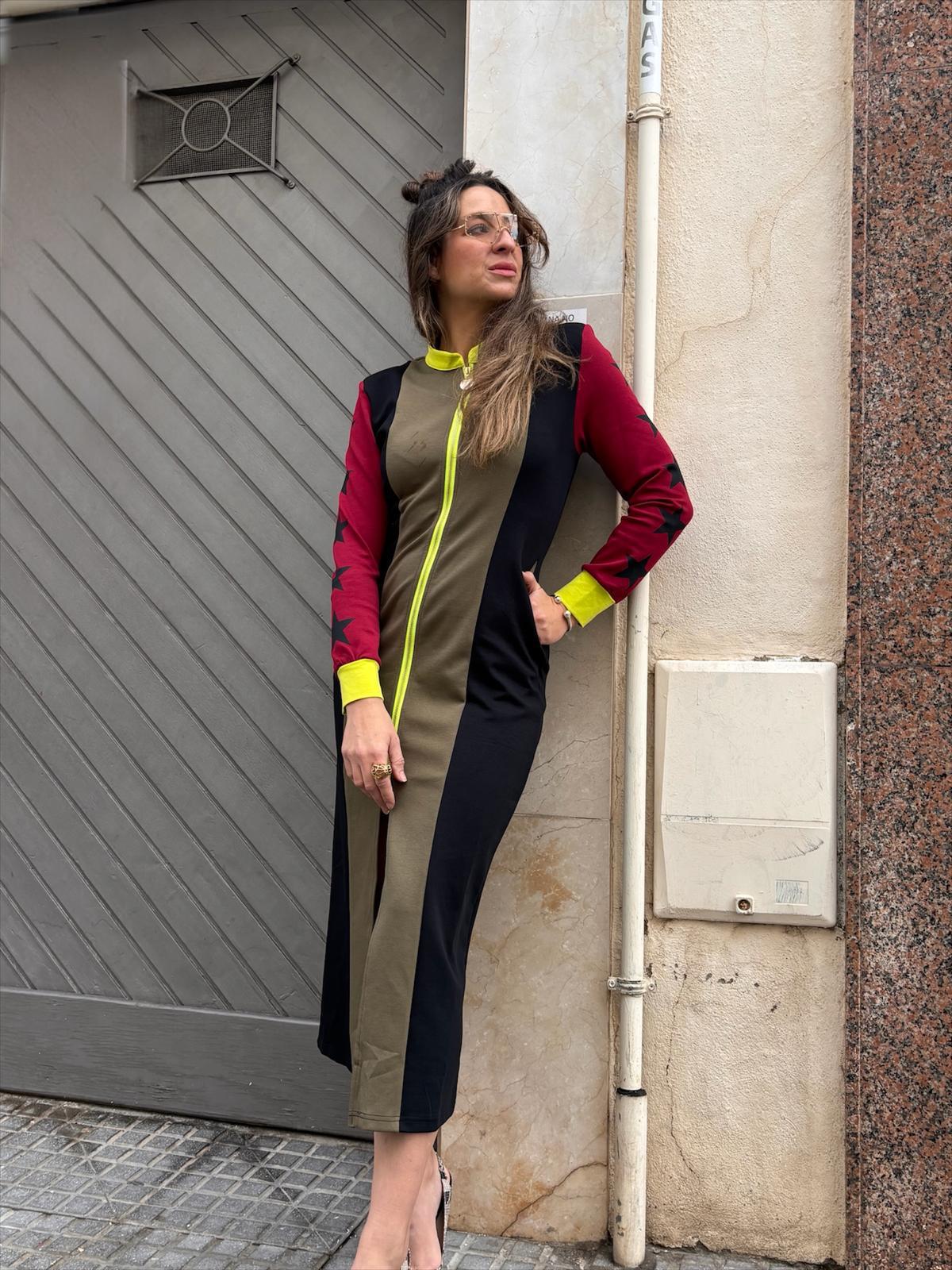 Vestido INDOMABLE verde cacería / burdeos